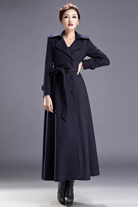 Women Outerwear Long Trench Coat Navy Blue Parka Jacket for Women Blue Trench Coats Winter Wool Coats and Jackets