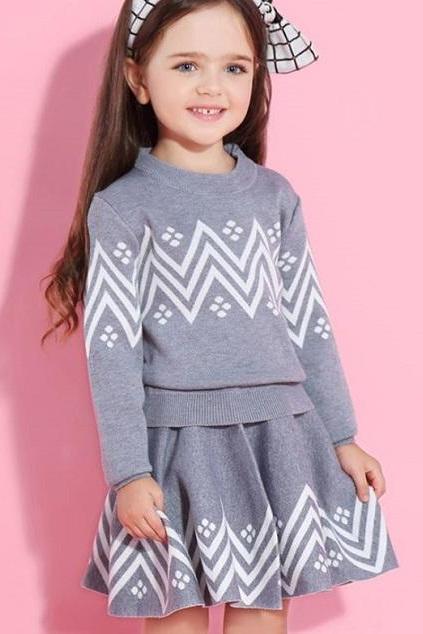 Rsslyn 2pcs/Set Sweater Top and Skirt Gray Tops for Toddler Girls Matching Flare Skirt