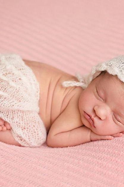 Baby Shower Gifts Mohair Baby White Swaddle Pant with Matching White Hat Photography Props