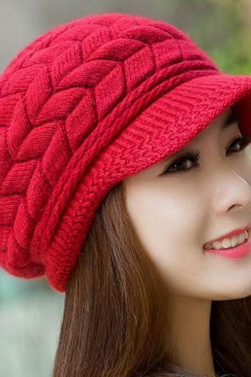 Red Newsboys Hats Wool Knitted Pretty Red Warm Wool Newsboys Hats