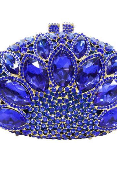 Free Shipping Royal Blue Clutch Big Diamond Stones Luxury Style Bridesmaids Clutch Peacock Eyed Clutch