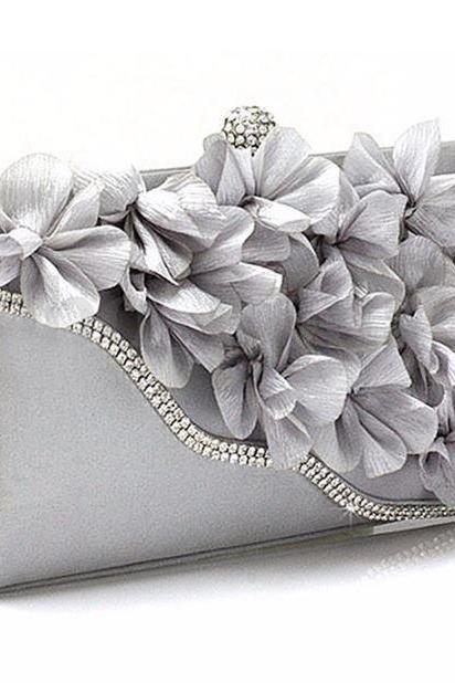 Silver Bridesmaids Pearl Clutch-Luxurious Shoulder Bag Floral Bag Clutch- Evening Purse for Women