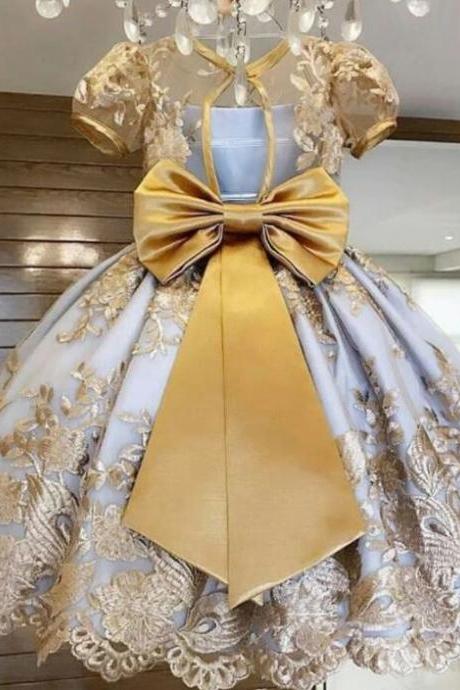 Luxury Dresses for Birthday Girls Ballgown Dress Princesses Tutu with Heavy Embroidery Overall Golden Trim