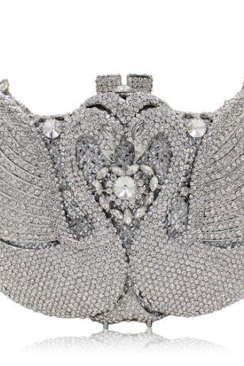 Bridal Clutch Luxury Wedding Silver Swan Evening Clutch Full Crystals Bridal Clutch Bags Lovers Swan Clutches