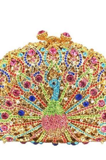 Sequined Peacock Clutch for Women High Quality Golden Peacock Bags