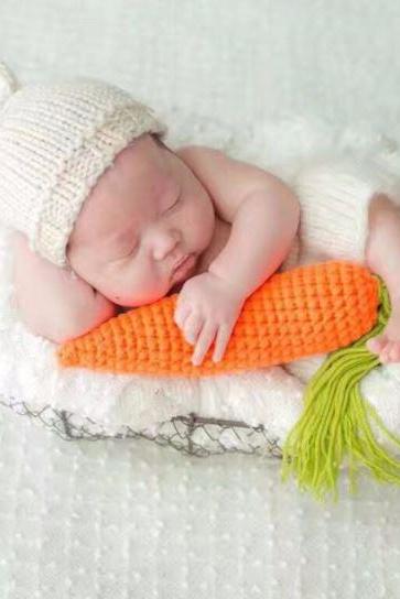 Handmade Rabbit with Carrot Toys Crocheted Carrots Preemie Baby Hats Newborn hats Crochet Knitted Hats