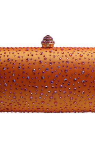 Orange Bag with Faux Diamonds Shoulder Bags Orange Clutch Bridesmaids Purses