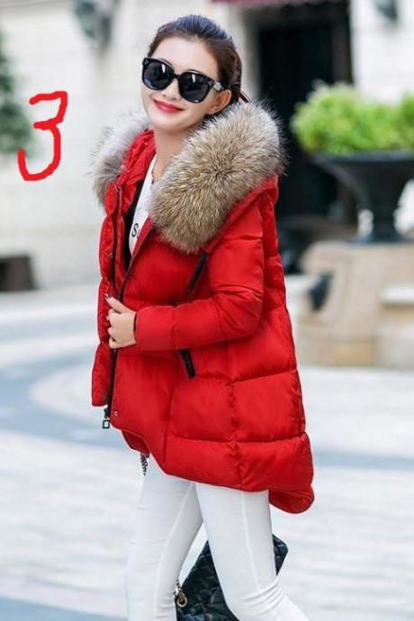 New Arrival Thick Red Down Parka for Women Raccoon Fur Winter Red Coats 90% Down Filling