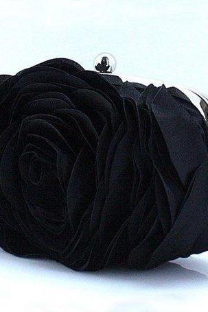 Evening Purse for Women Black Clutch for Elegant Women-Big Rose Clutch-Black Purses
