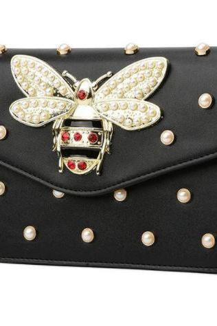 Hot Fashion Bee Clutch for Women Black Purse Black Shoulder Bags Bees Fashion Tote Bags