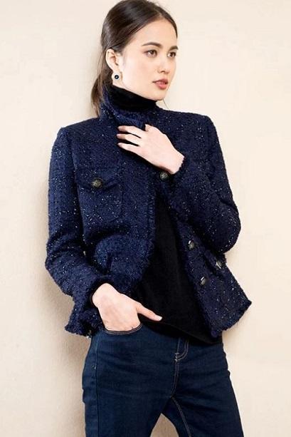 Rsslyn Crop Jackets Blue Jacket Elegant Blazer for Elegant Women Free CC Brooch