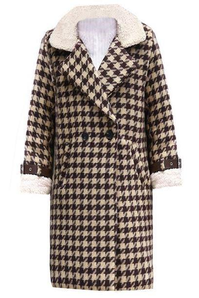 Loose Cocoon Female Winter Women Woolen Coat 2018 Temperament Plaid Winter Coats for Women Brown Checkered Trench Coats Brown Winter Blazers