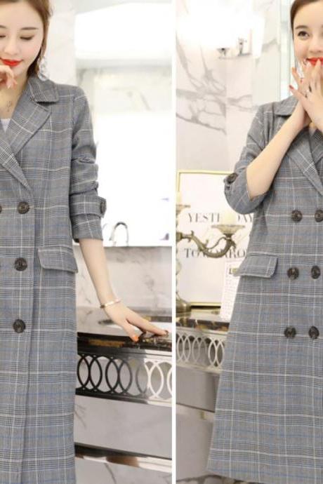 Long Blazers New Arrival England Fashion Blazer Long and Warm Blazers for Women Blue Trench Coats for Women