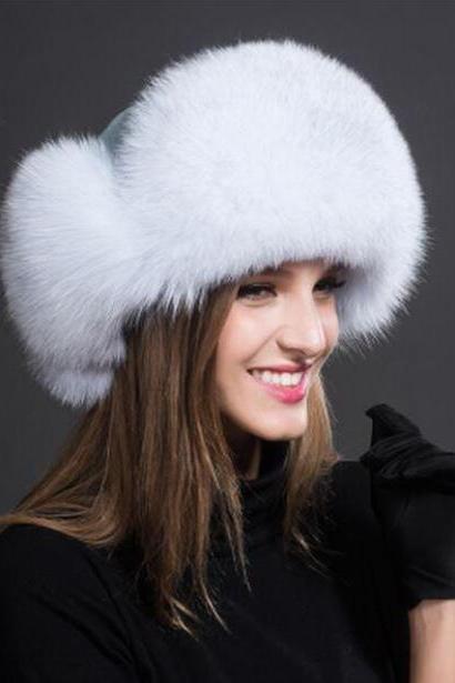 White Beanie White Bridal Hats Russian Fur Hats for Women Fashion Bomber Cap100% Real Raccoon Fur Ball Hats Winter Hats for Women