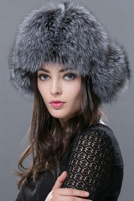 Gray Beanie Gray Bridal Hats Russian Fur Hats for Women Fashion Bomber Cap100% Real Raccoon Fur Ball Hats Winter Hats for Women