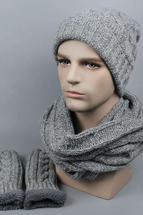 Winter Set for Women Unisex Winter Set for Men Thick Beige Scarves Soft Beige Gloves Warm Beige Hat for Women