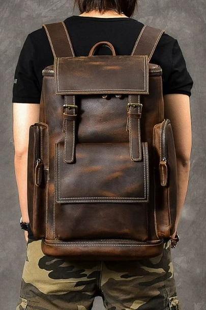 Rsslyn Musculine Men Backpacks for Traveling Motorcycle Large Knapsacks Durable Authentic Leather Bags for Men