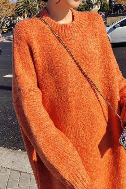 Plus Size Clothing 6XL Dress New 2019 Fashion Knitted Long Winter Dress Orange Dress Orange Sweater for Women