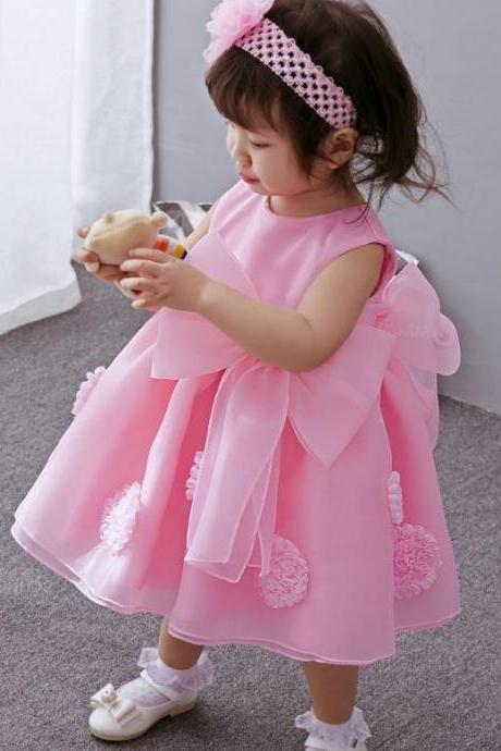 HURRY! ON SALE Formal Baby Dress Back to Back Bows Pink Dress with Big Bow Headband