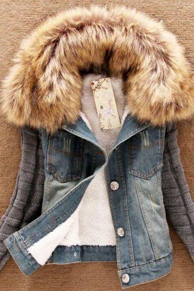 New Arrival Stretchable Denim Jacket for Girls Teenage Girls and Women Detachable Lamb Fur RSS Boutique
