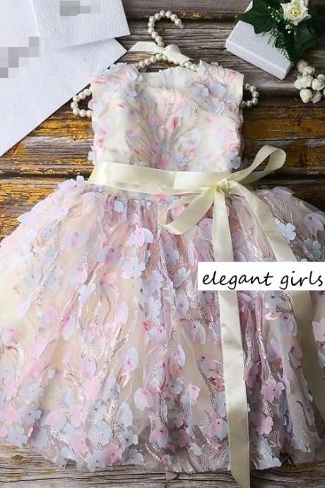 New Fashion Pink Tutu Dress for Flower Girls Ballgown Pageant Dress Princess Elena Creamy Pink Dress FREE Tiara-Daddy-Daughter Dance Outfit