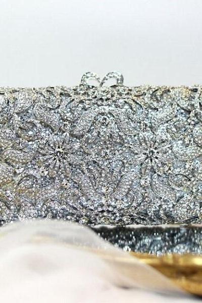 Rsslyn Luxury Silver Clutch Bags for Women Prom Silver Bags Hollow Diamond Embellishments