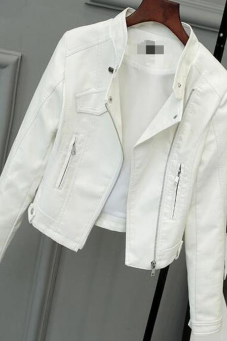 Ready to Ship Fashion Leather Slim Cropped Jackets for Women FREE SHIPPING White Leather Jackets