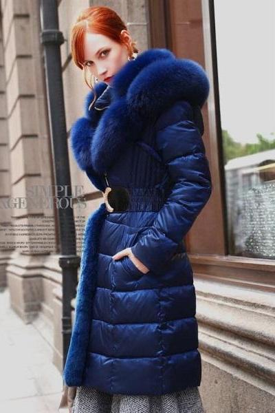 Rsslyn New Luxury Parka Taste Glamorous Royal Blue Overcoats for Women