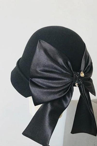 Rsslyn Fashion Hats for Women New Black Bucket Hat with Large Satin Bow