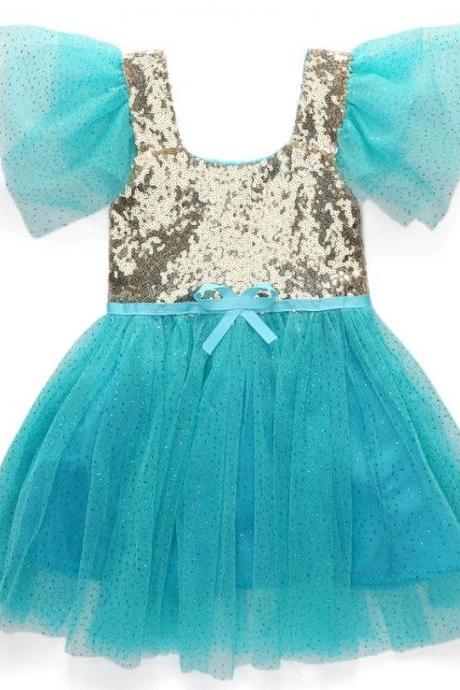 Infant Girls Dress New Trendy Square Neck Heart Pattern Polka Dot Blue Dress for Infantil Baby