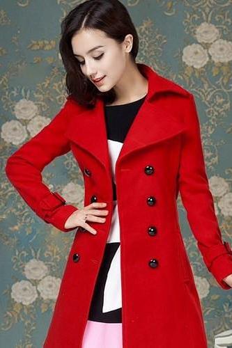 Red Jacket Wool Jacket Fashion Double Breasted