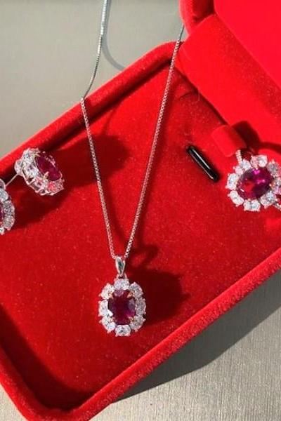 Rsslyn SALE! Elegant Jewelry Set Luxury Moissanite Stones Ruby Gemstone