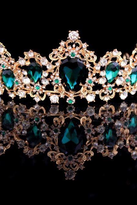 Wedding Golden Crowns for Queen of Scotland European Golden Tiaras with Big Stones Bridal Headpiece