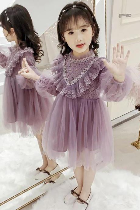 Lavander Dress for Baby Girls Vintage Dress with Ruffles and Laces-Lacy Dress for Baby Girls with FREE Bow Headband