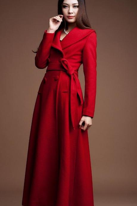 Red Trench Coats for Women Warm and Skirted Wool Coats
