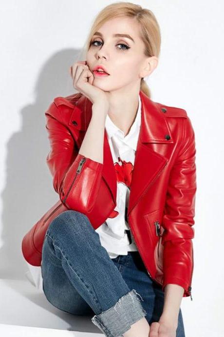 Pretty Red Leather Jacket for Women