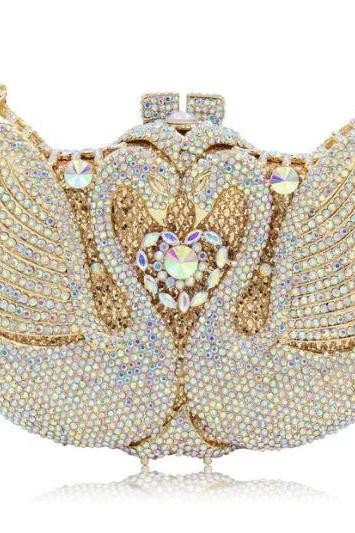 Luxury Wedding Golden Swan Evening Clutch Full Crystals Bridal Clutch Bags Lovers Swan Clutches