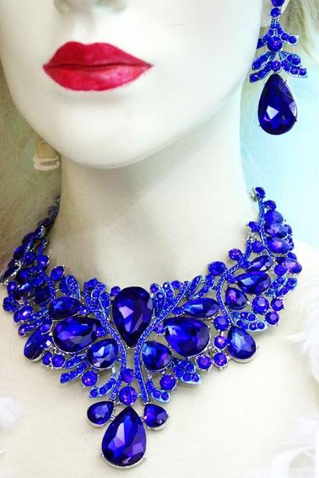 Royal Blue Jewelry Set Luxury Prom Pageant Jewelries for Women Elegant Royal Blue Wedding Jewelries