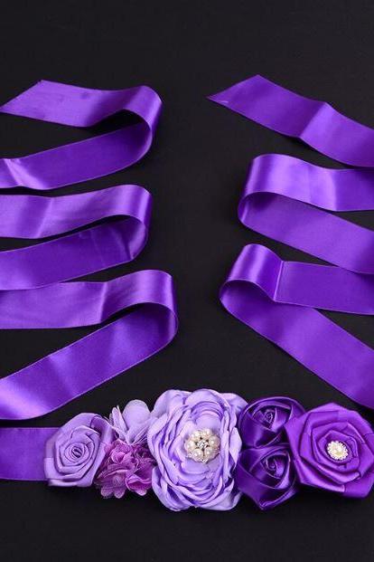 Bridesmaids Purple Belt Sash-Purple Maternity Sash-Baby Shower Sash Accessory