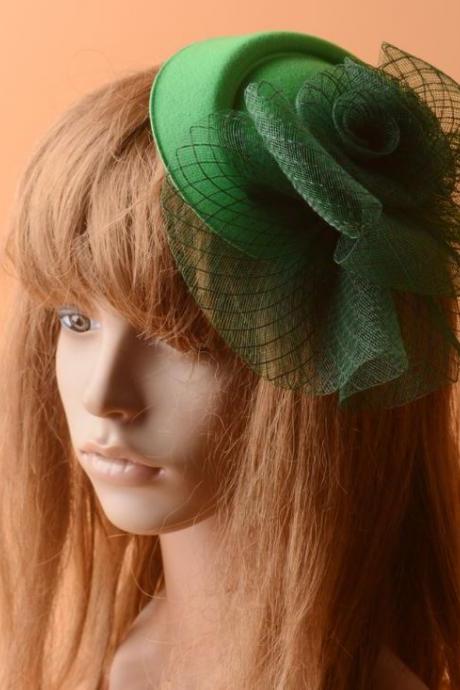 Green Fascinator Hats for Women-2017 Handmade Green Mesh Wedding Fascinator Top Hats-Top Hatter