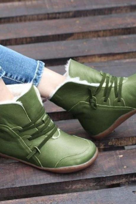 US Sizes 5-11 Winter Snow Boots for Women-Thick Plush Waterproof Cotton Ankle Green Sneakers-Green Fur Boots for Women-Green Flat Shoes