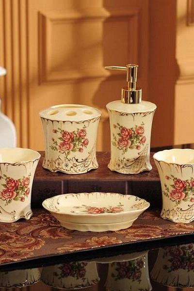 Rsslyn 5pcs/SET Beautiful Home Bathroom Accessories Sets Porcelain European Style Living