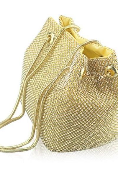 Rsslyn Fashion Golden Bags for Women Soft Sparkling Diamond Effects