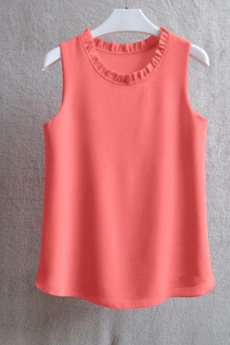 FREE SHIPPING Coral Pink Blouse for Women New Fashion Tops Sleeveless Tank Tops Sleeveless Pink Tees