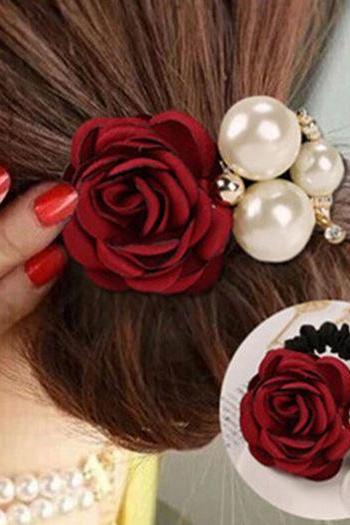 Red Ponytail Wine Hair Accessory with Pearl Headwear for Women