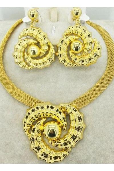 Rsslyn Spiral Jewelry Sets for African Women Chunky Golden Necklaces Matching Chunky Earrings
