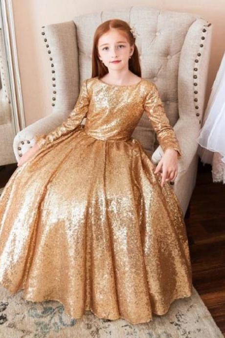 All Sequined Christmas Outfit for Girls Luxury Golden Dress for Christmas Ballgown Dress Set for Toddler Girls-Free Golden Tiara for Golden Birthday Girls