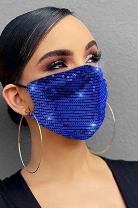 RSSLyn Royal Blue Mask Sequined Fashion Facemasks Bartender Breathable Blue Mask for Formal Attire-Double Layer Sparkly mask for Women