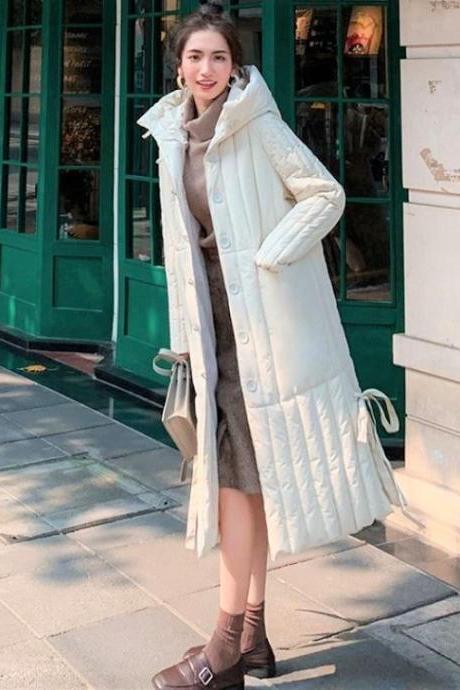 RSSLyn Super Warm Off White Parka for Women Long Coats Free Designer Brooch Cotton Duck Down Solid Coats-Winter Jackets for Women-Winter Coats for Women-Plus Sizes
