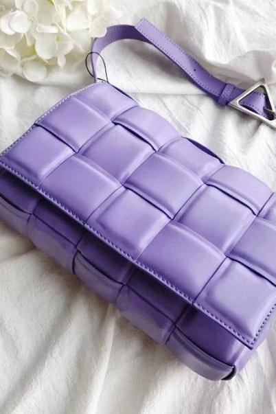 Rsslyn New Purple Crossbody Bags for Women Silver Hardware Lavander Color Basketweave Genuine Leather Handbags Ladies Totes
